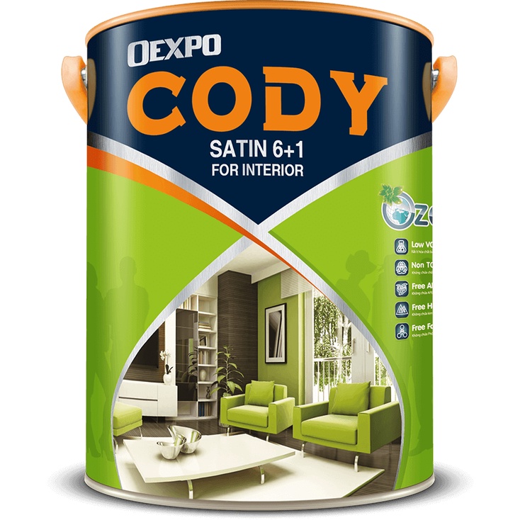 Sơn Nước Nội Thất Lau Chùi Tối Đa Oexpo Cody Satin 6+1 - 5 lít (Pha màu theo bộ sưu tập 1068 màu)