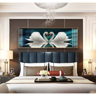 Tranh bóng kiếng trang trí đầu giường Phòng Ngủ đôi thiên nga trắng BK_0203