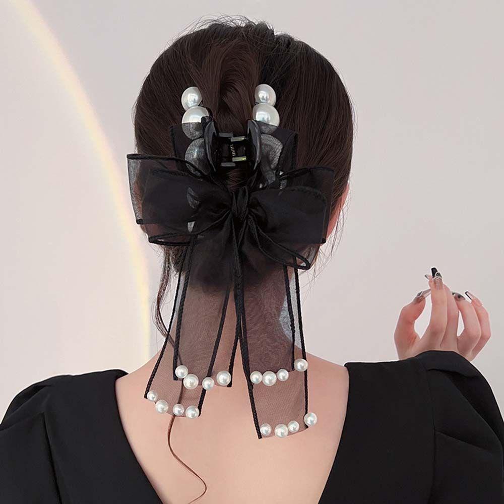 Kẹp Tóc Nơ Ruy Băng Màu Đen / Be Ngọt Ngào Thời Trang