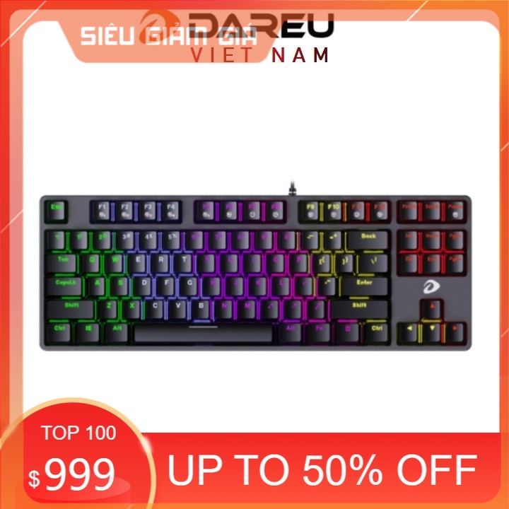 Bàn phím cơ Gaming DAREU EK87 - Black (RED Led, Blue/ Brown/ Red D switch)