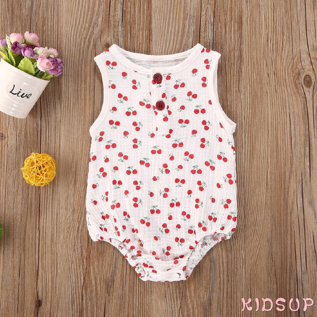 Bộ áo liền quần unisex không tay bằng vải cotton lanh hình xương rồng hợp thời trang mùa hè cho bé