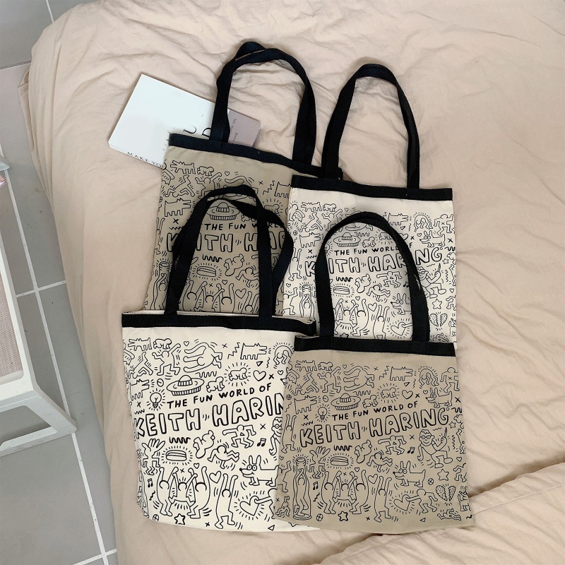 Youyo Túi Xách Tote Canvas Đeo Vai Sức Chứa Lớn In Chữ Tiếng Anh Graffiti Vintage Dễ Phối Đồ Hàng Ngày Datin