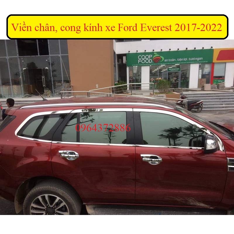 Nẹp viền chân, cong kính xe Ford Everest 2017-2022 inox cao cấp