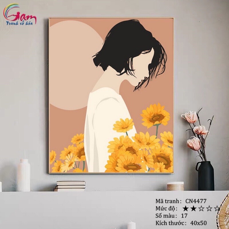 Tranh tô màu số hoá Cô gái hoa hướng dương CN4477