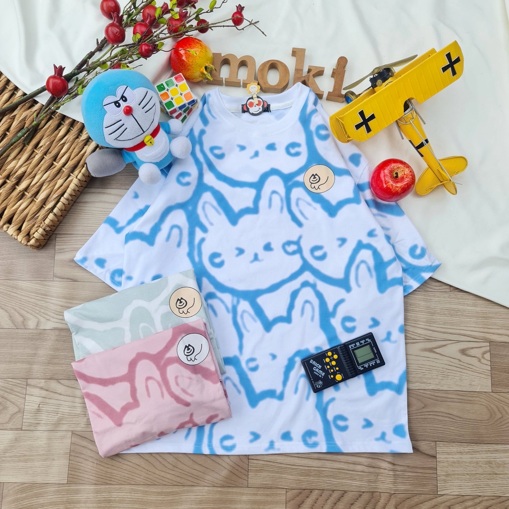 Áo phông áo thun nam nữ tay lỡ from rộng freesize chất cotton thoáng mát in hình hình full áo thỏ mokishop