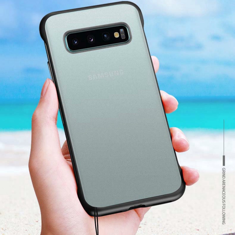 Ốp điện thoại nhựa trong suốt không viền bề mặt nhám có khuyên đeo tay cho Samsung Note 8 9 10 S9 S8 Plus