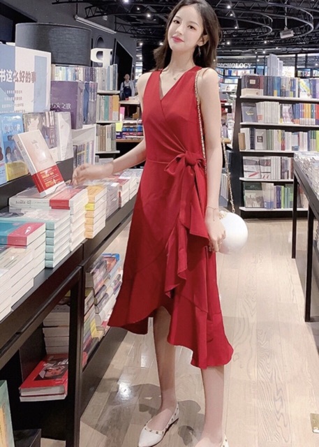 Đầm đỏ bèo lai form dài (kèm hình thật) | BigBuy360 - bigbuy360.vn