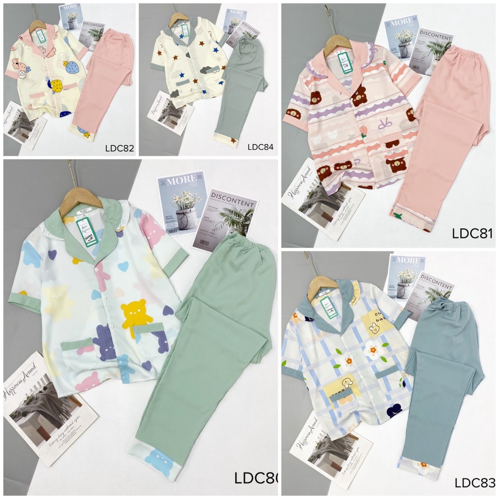 Bộ pijama lụa mango cộc dài cổ bèo