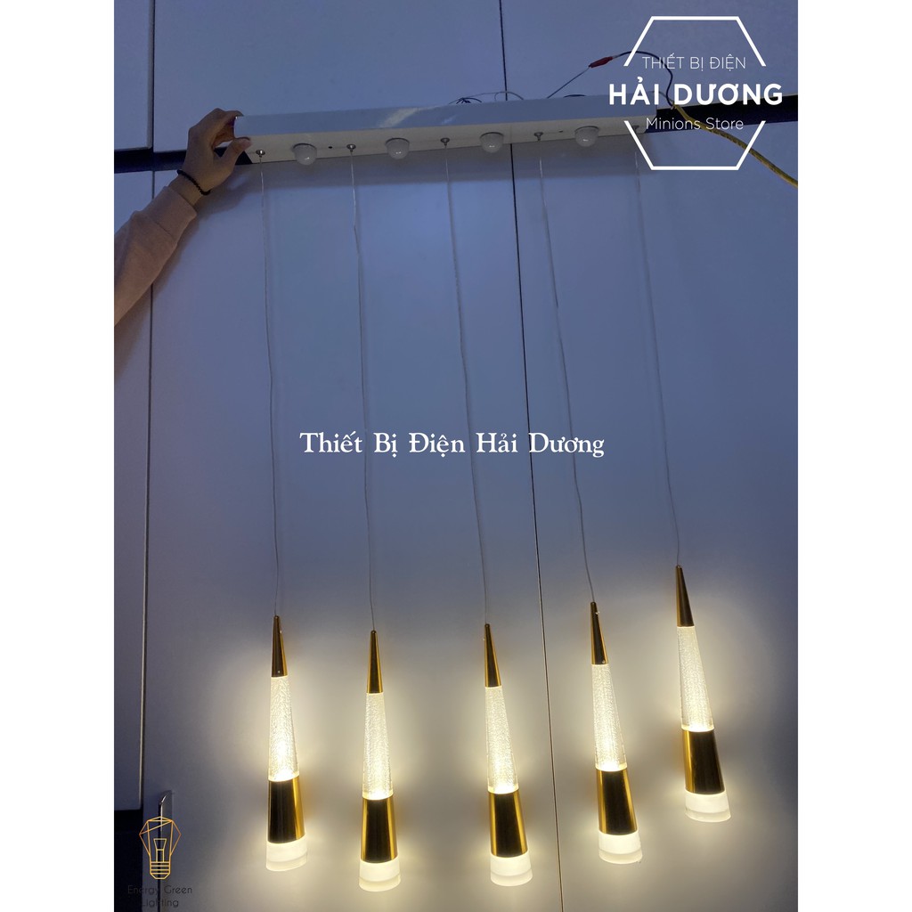 Bộ 5 Đèn Thả Trần Thủy Tinh Hình Ống DGT-099 - Có Đế Đèn Phát Sáng - Ánh Sáng Vàng - Energy Green Lighting