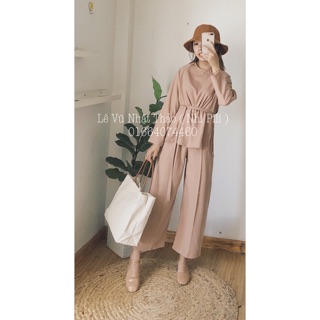 Set áo + quần ống suông be