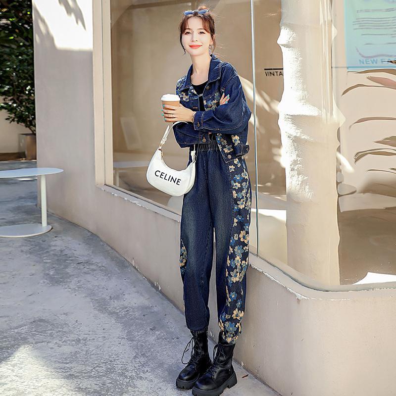 Set Áo Khoác Denim + Quần Yếm Ngắn Phong Cách Hong Kong Cổ Điển Thời Trang Mùa Thu Mới 2022 Dành Cho Nữ