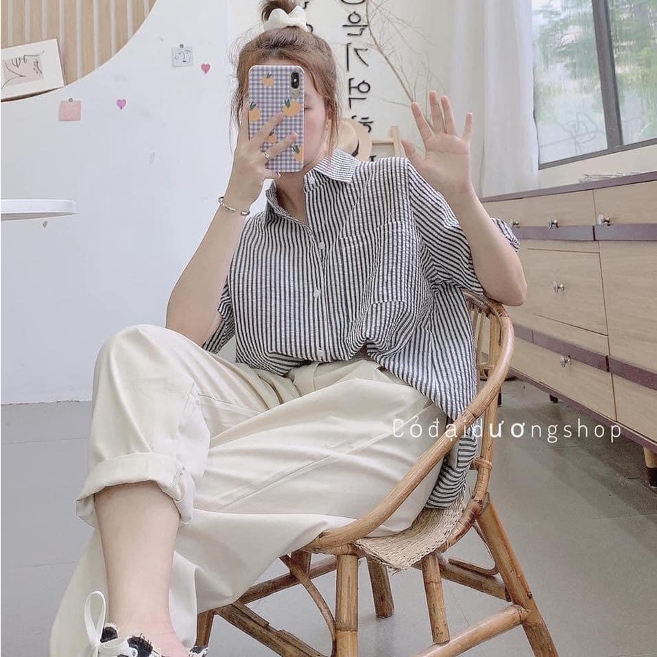 Áo sơ mi tay lỡ chất xốp phong cách Hàn Quốc dành cho nữ | BigBuy360 - bigbuy360.vn