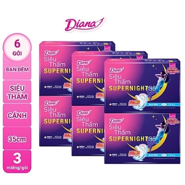 Bịch 6 Gói Băng Vệ Sinh Diana Super Night 35Cm (Gói 3 Miếng)