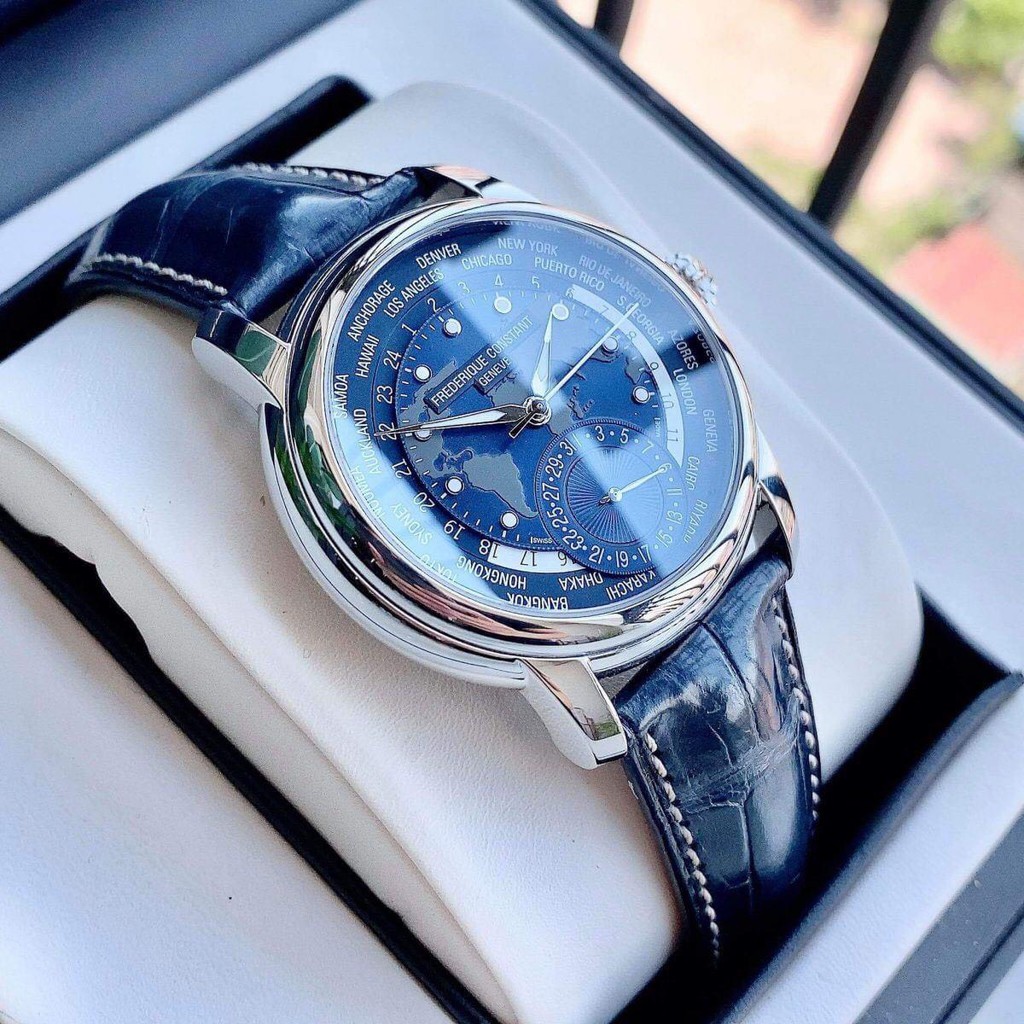 Đồng hồ nam chính hãng Frederique Constant Classic Worldtimer Manifacture FC718NWM4H6 - Máy cơ tự động - Kính Sapphire