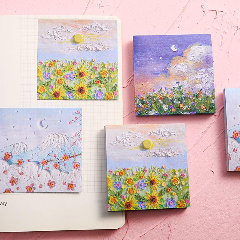 Set 50 Tờ Giấy Ghi Chú Tự Dính Hình Tranh Sơn Dầu Trang Trí Sổ Tay Tiện Dụng