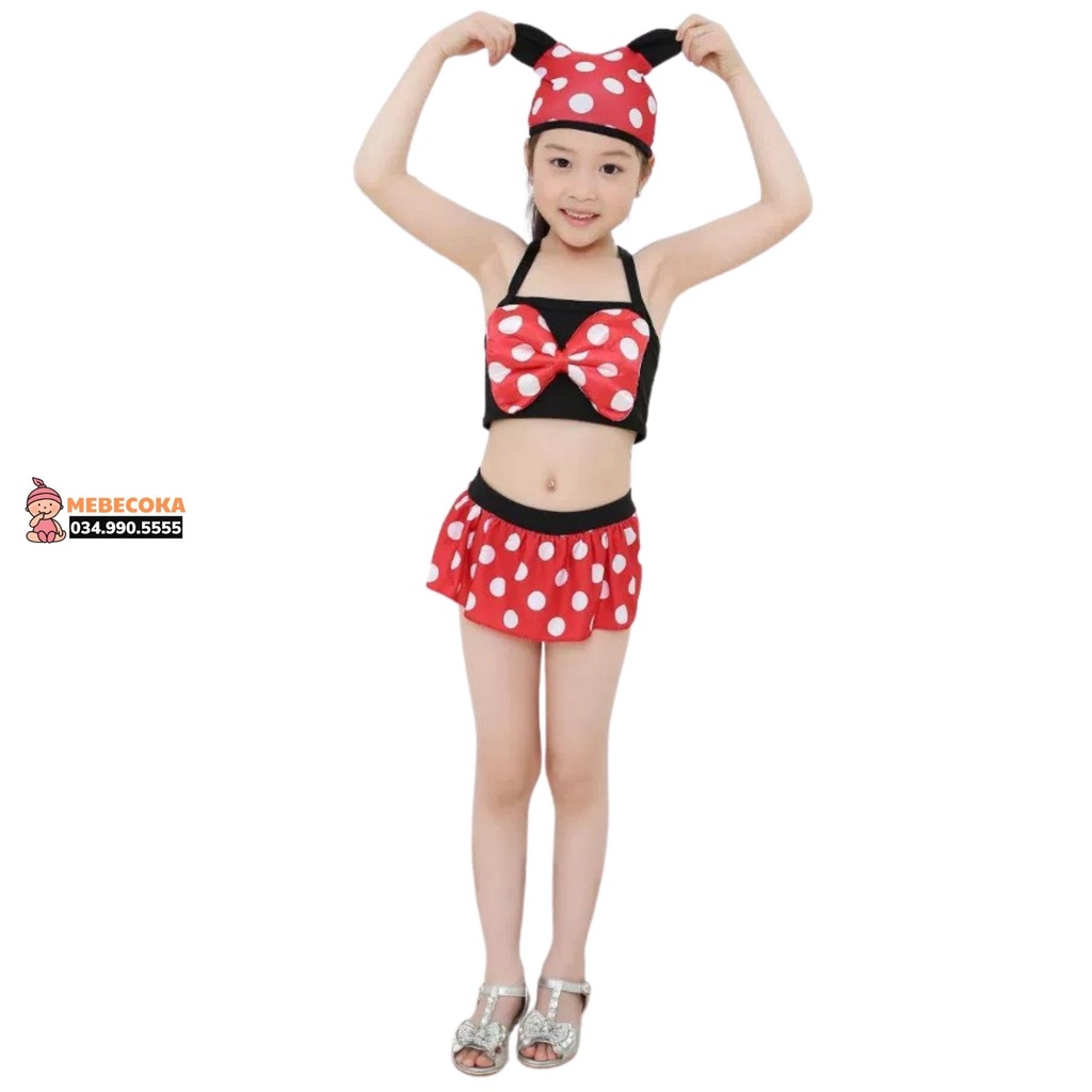 Đồ bơi trẻ em, Bộ đồ bơi bé gái dưới 13kg họa tiết MICKEY loại Cao Cấp tặng kèm MŨ