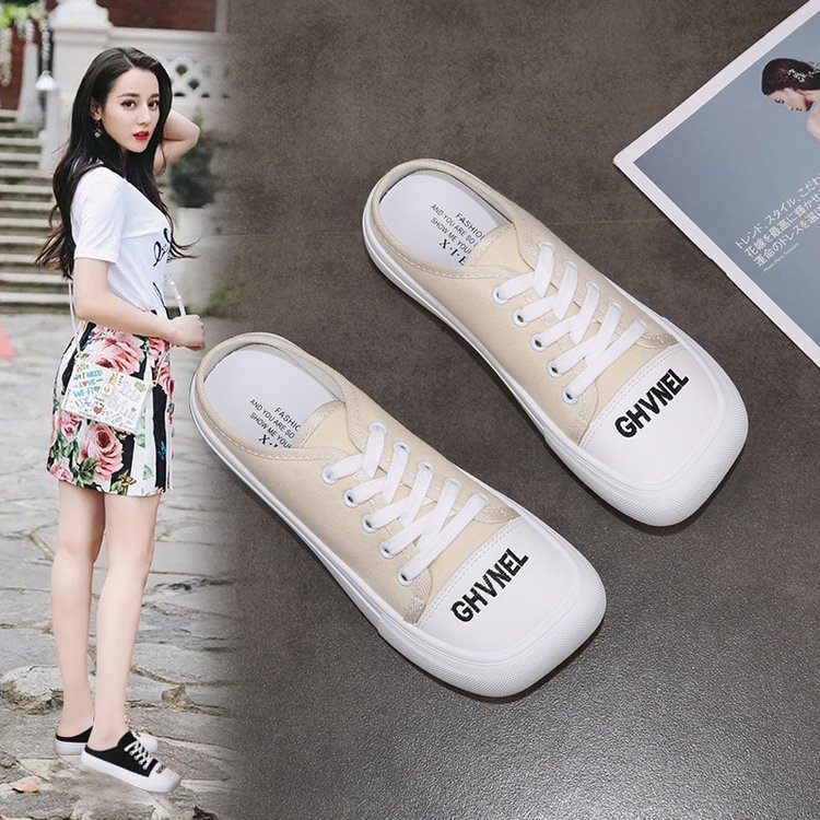 Fashion Lace Up Print Letter Open Heel Casual Canvas Shoes