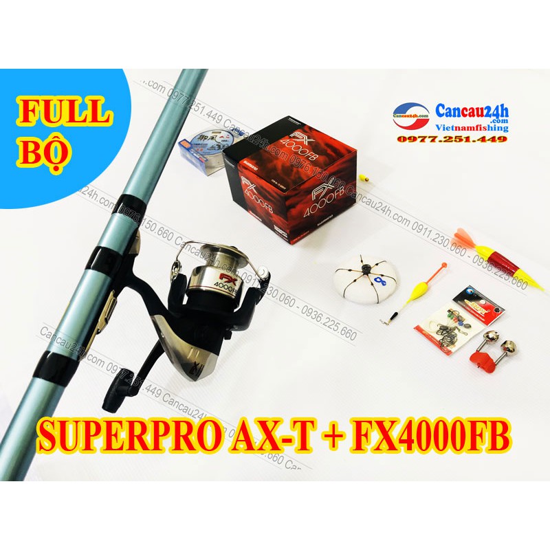 Bộ cần câu lục xa bờ Superpro AX-T 360-390-420 + Máy câu Shimano FX4000FB