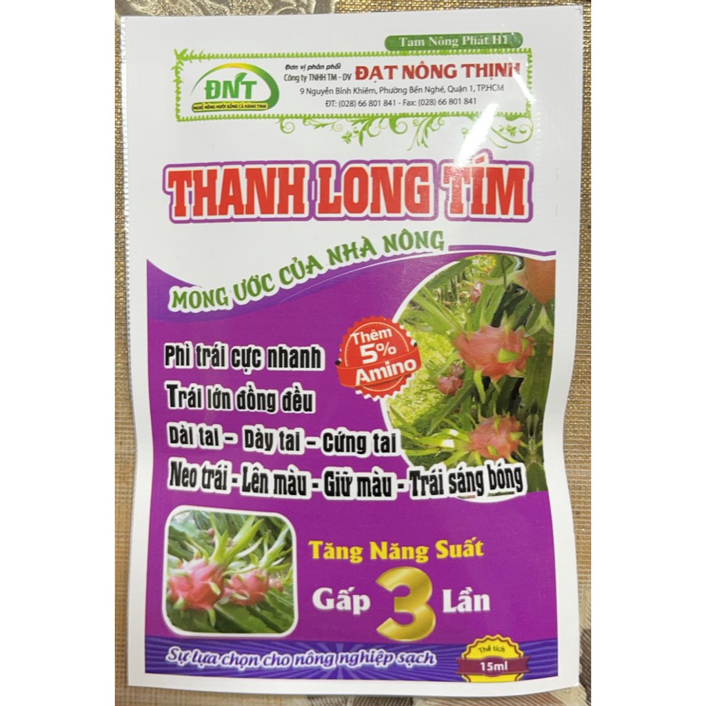 Phân Bón Chuyên Thanh Long - Thanh Long Tím - Phì Trái - Lớn Trái - Dày Tai - Tăng Năng Suất Gấp 3 Lần - Gói 15ml