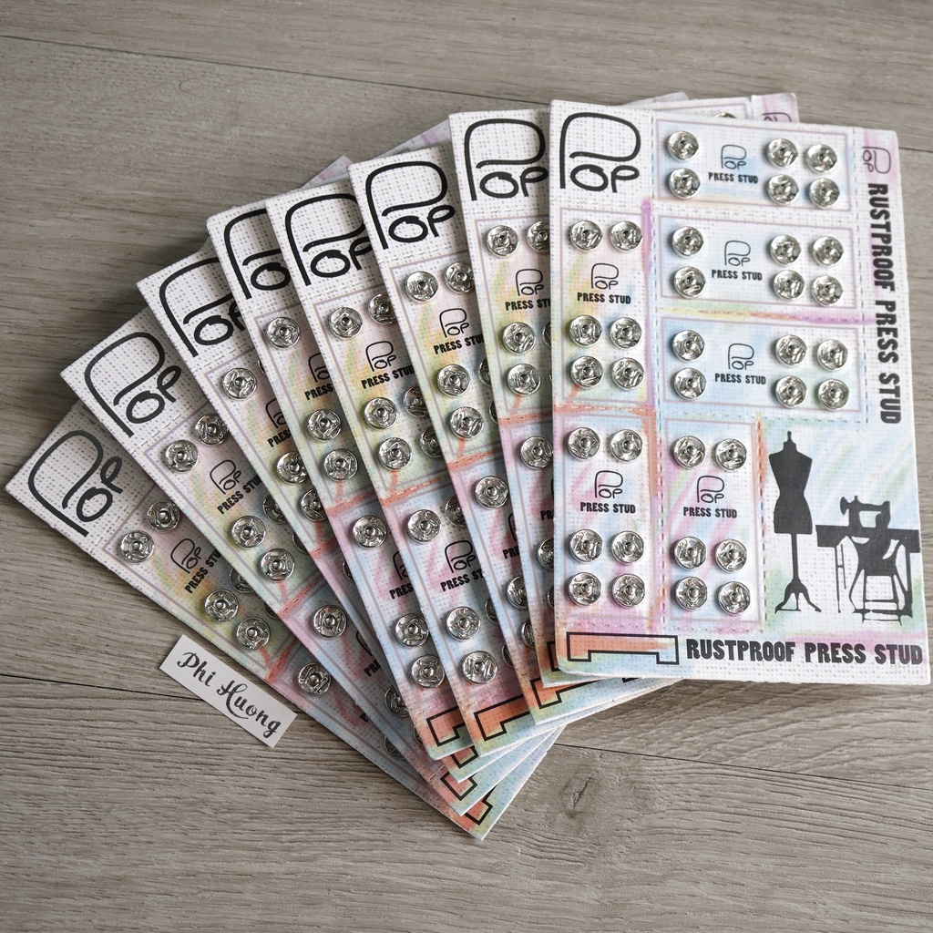 Vĩ 6 nút bấm, nút bóp áo dài 7mm