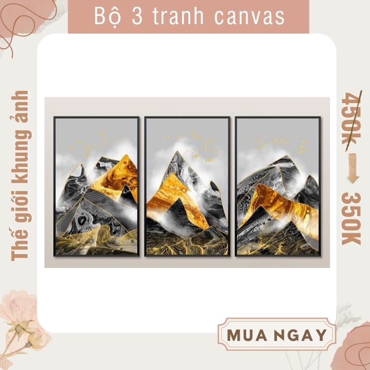 Bộ 3 tranh canvas nghệ thuật đồi núi kích thước 40x60, tranh in trên nền vải sắc nét, dễ treo