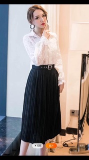 Set chân váy nhún áo buộc nơ