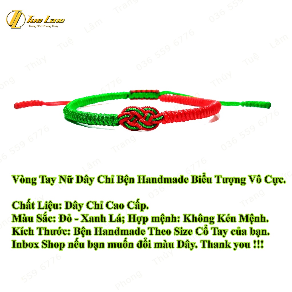 Vòng tay nữ chỉ may mắn bện kiểu vô cực tình duyên màu xanh đỏ hợp mệnh