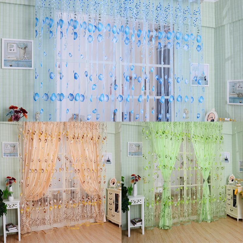 Rèm Treo Cửa Sổ Vải Sheer Vải Tuyn Tua Rua Họa Tiết Hoa Tulip Xinh Xắn
