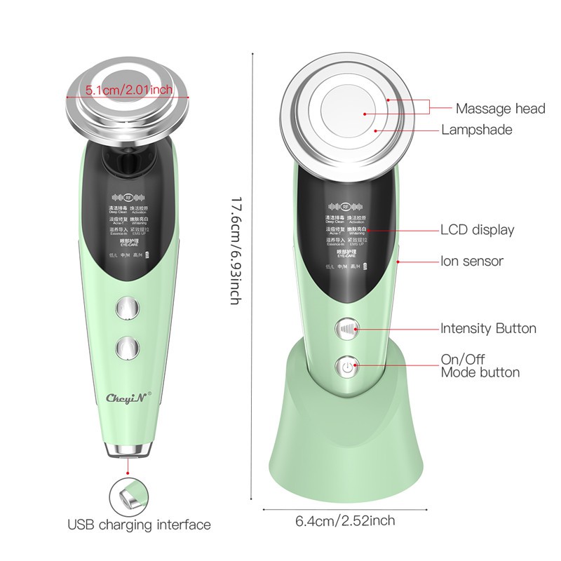 Máy mát xa da mặt CkeyiN MR528 7 trong 1 có đèn LED giúp hỗ trợ cải thiện quầng thâm và nếp nhăn / nâng da mặt