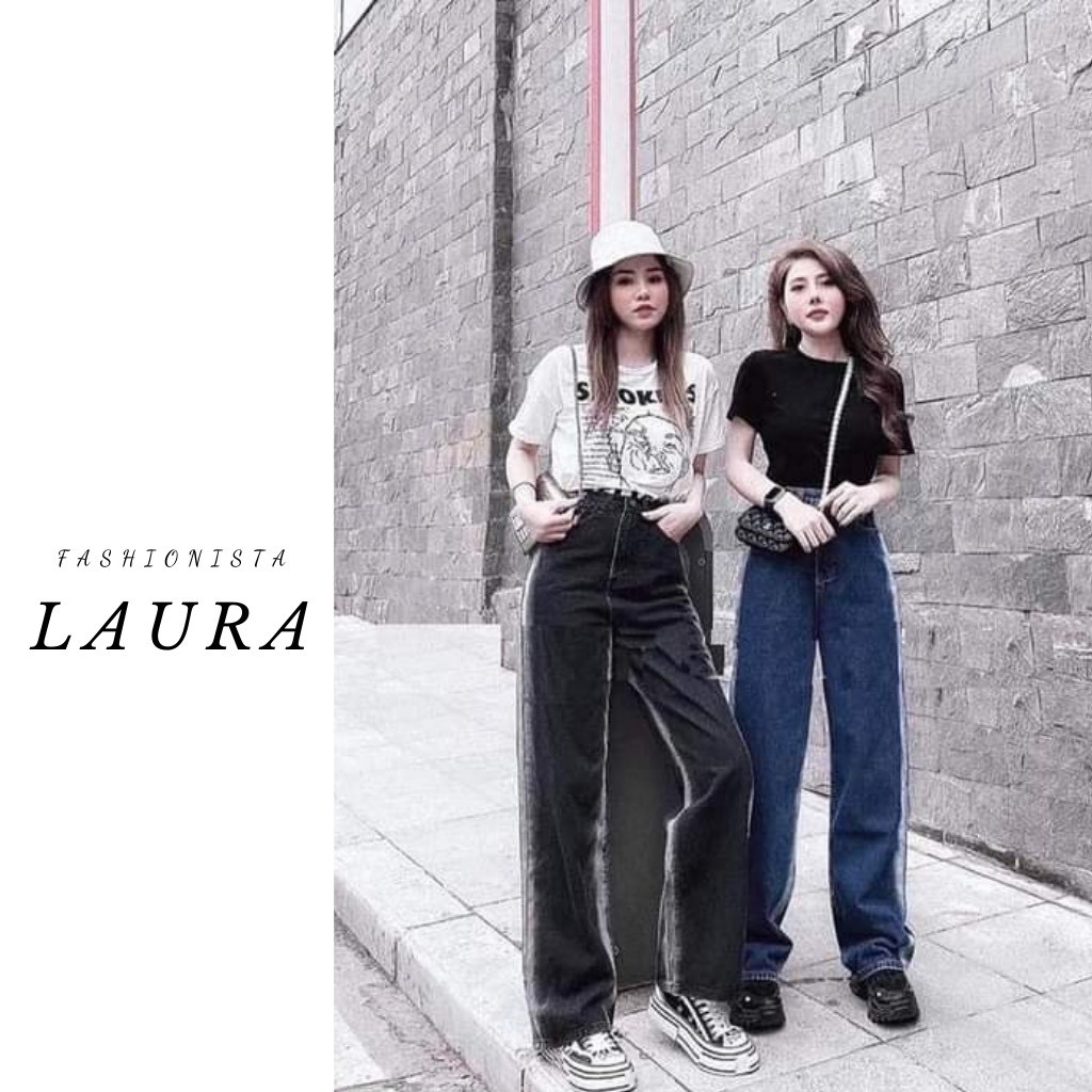 Quần jeans loang sọc bên Laura Boutique chất lừ - Quần bò ống rộng siêu hack chân đến từ nhà Laura CÓ ẢNH THẬT