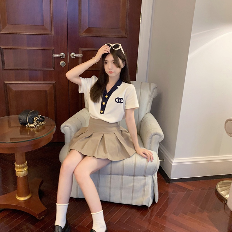 Áo Thun POLO Ngắn Tay Màu Sắc Tương Phản Phong Cách Hàn Quốc Dành Cho Nữ