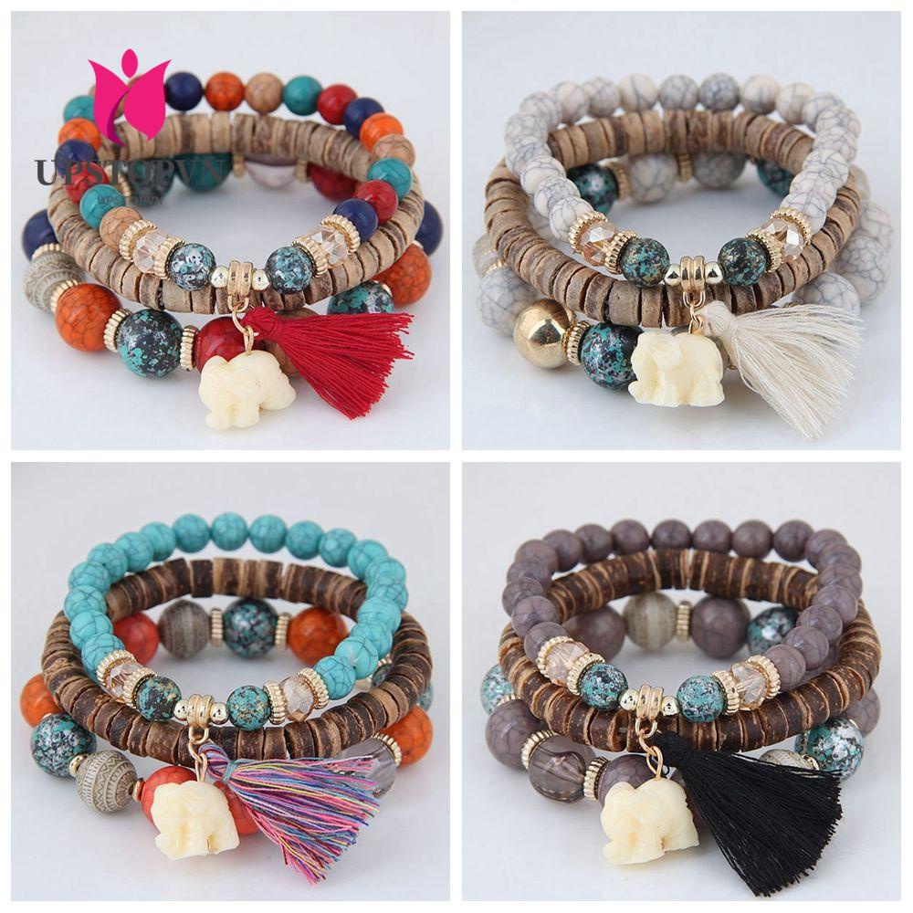 UPSTOP for Party Multilayer Stackable Bracelets Bohemian Style Turquoise Bead Bangle Set Beaded Bracelet Set Tassel Bangle Set Summer Beach Jewelry Gift for Women New Design Bead Bangle Set/Multicolor