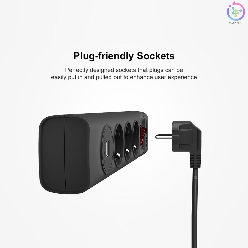 Huntkey SGA407 Power Strip with 3 AC Outlets 2 USB Charging Ports Flame-retardant Material Child-protective Shutters EU Standard