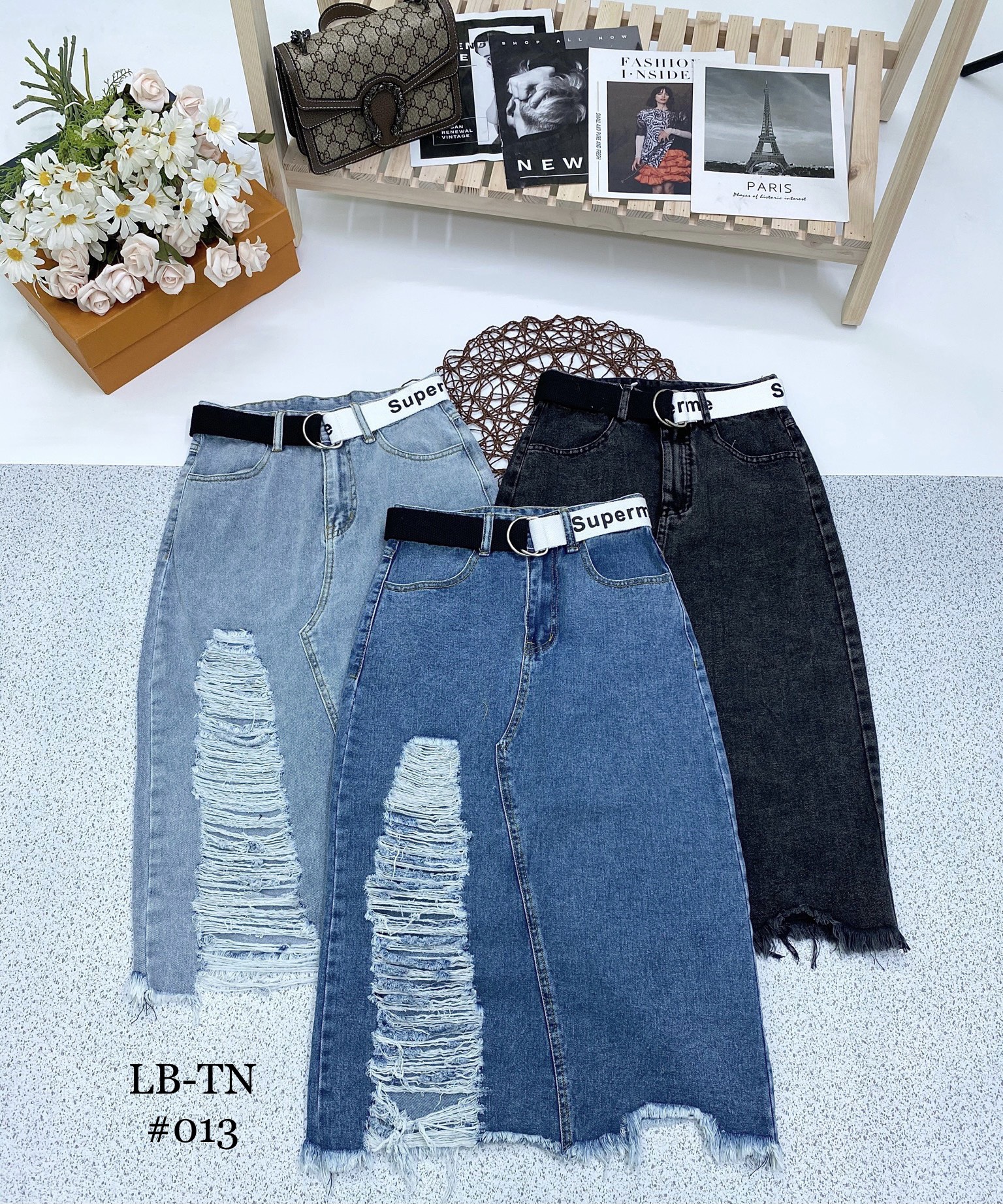[Siêu Hot] Chân Váy Bò Chân Váy Jean Dài Mài Rách Cạp Cao Chuẩn Phom Dáng Hàng Loại 1 | BigBuy360 - bigbuy360.vn