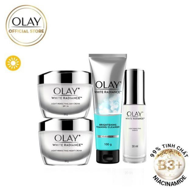 Trọn bộ 4 sản phẩm dưỡng da trắng sáng rạng rỡ Olay White Radiance Light Perfecting