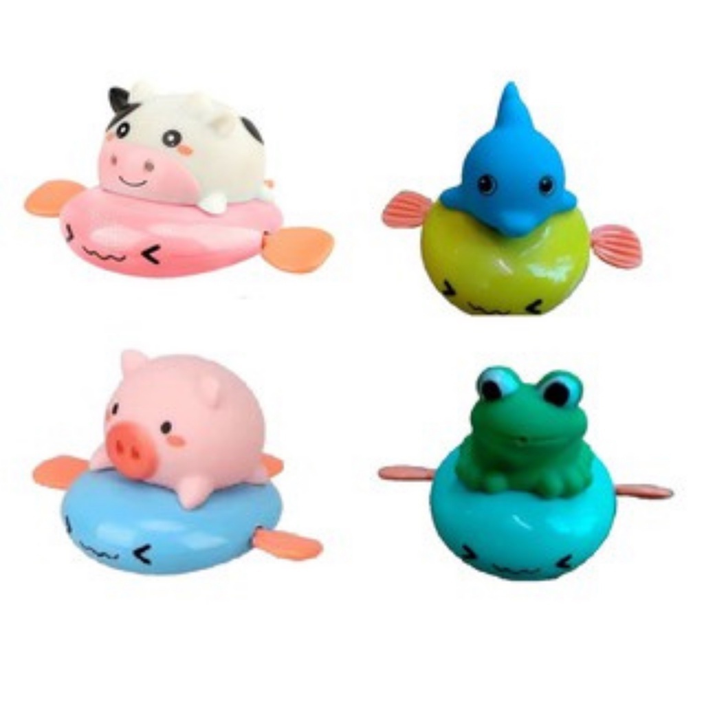 Đồ chơi nhà tắm cho bé, dạng THÚ BƠI BÒ, HEO PHUN NƯỚC CHÈO THUYỀN THẢ BỒN TẮM CHO BÉ