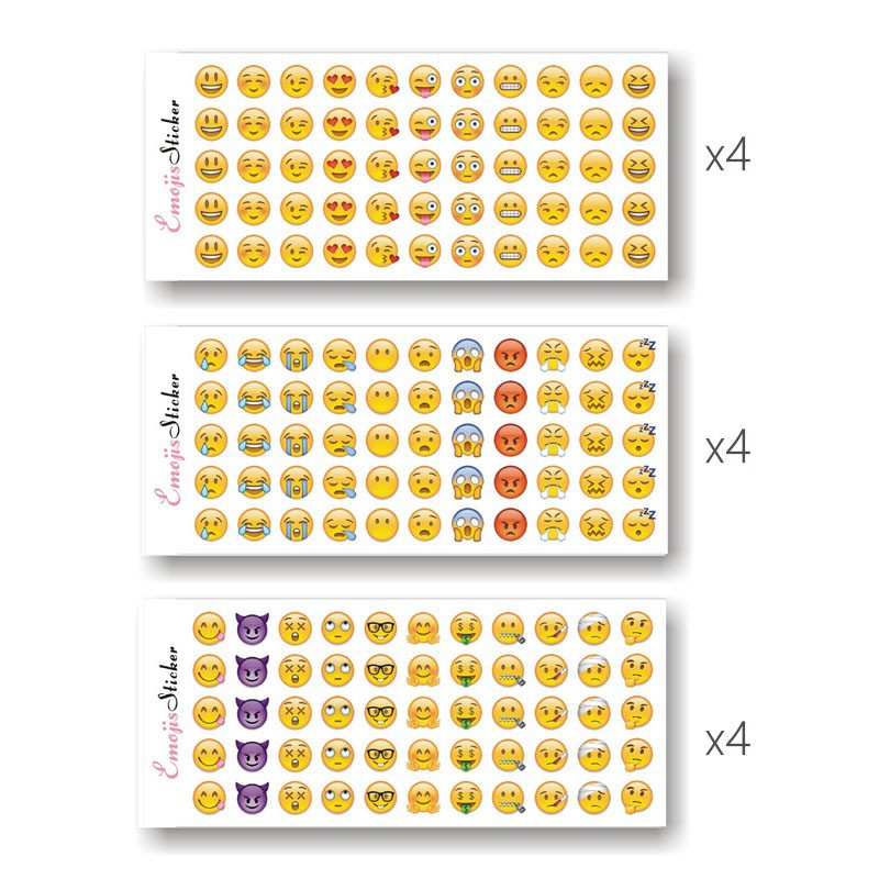 Bộ 12 tờ sticker trang trí hình biểu cảm emoji