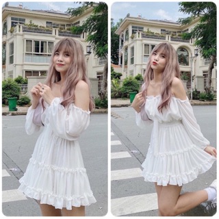 ĐẦM TRỄ VAI BÈO TRẮNG - JENNIE DRESS T169