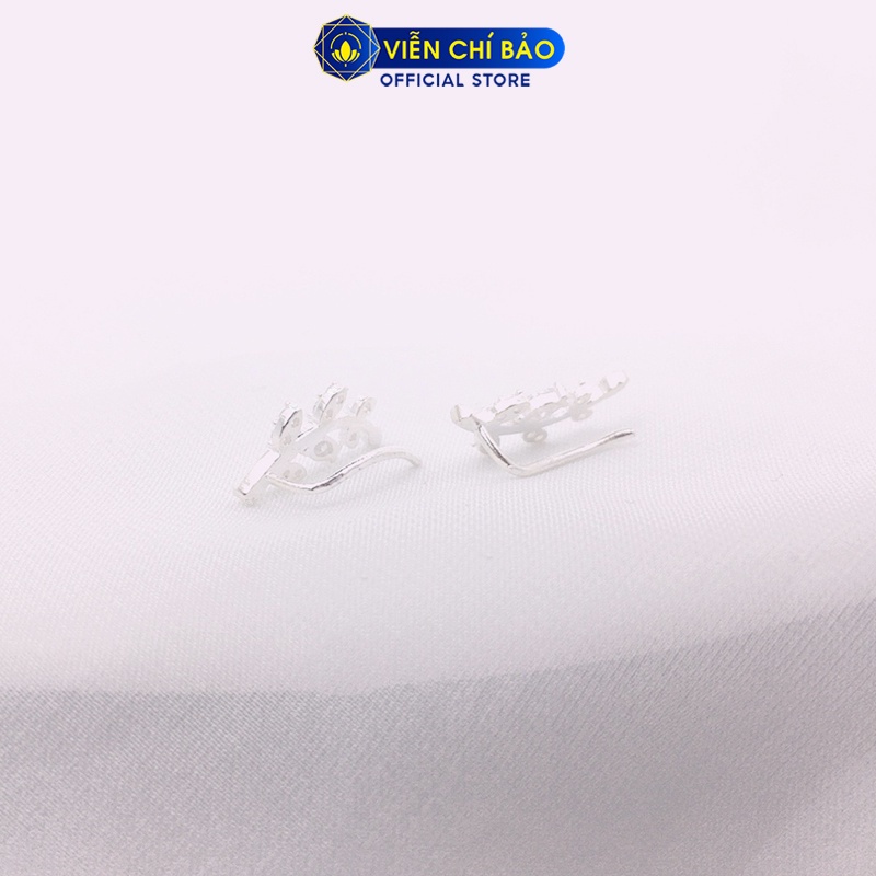 Bông tai bạc nữ cành lá kẹp vành nạm đá chất liệu bạc 925 thời trang phụ kiện trang sức Viễn Chí Bảo B400246