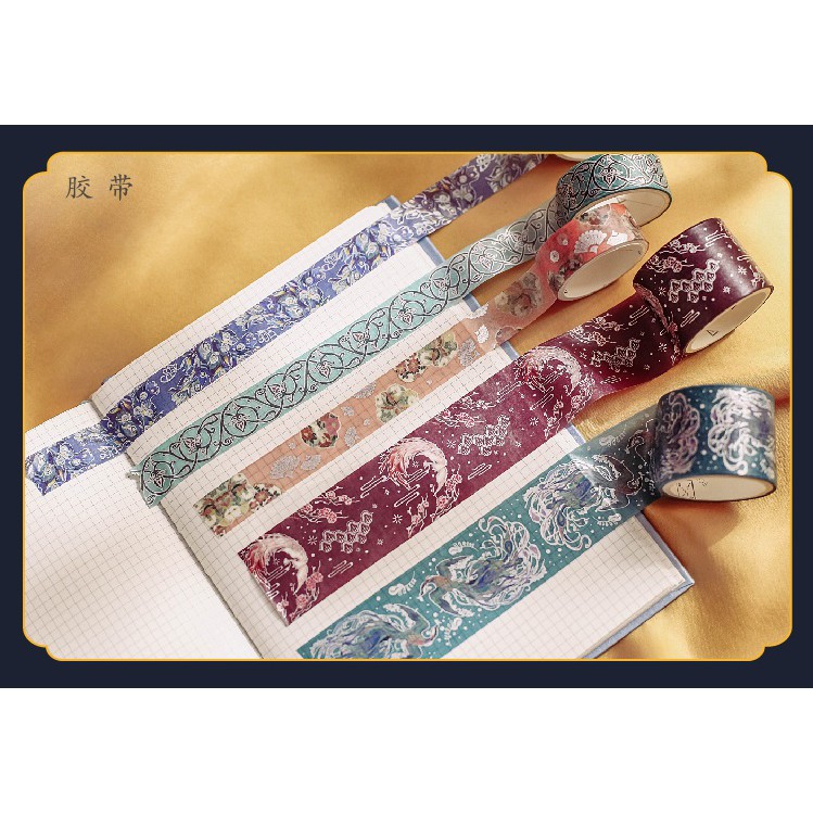 Combo Sticker Washi masking tape băng dính cổ trang ánh nhũ phong cách Nhật Bản