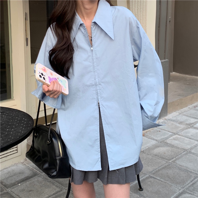 Áo Sơ Mi Tay Dài Dáng Rộng Màu Trắng Thời Trang Thanh Lịch Cho Nữ