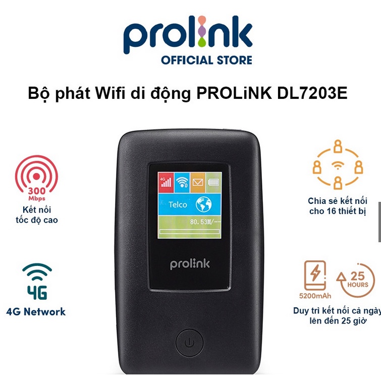 Bộ phát Wifi di động PROLiNK DL7203E dùng SIM 4G LTE 150Mbps | BigBuy360 - bigbuy360.vn