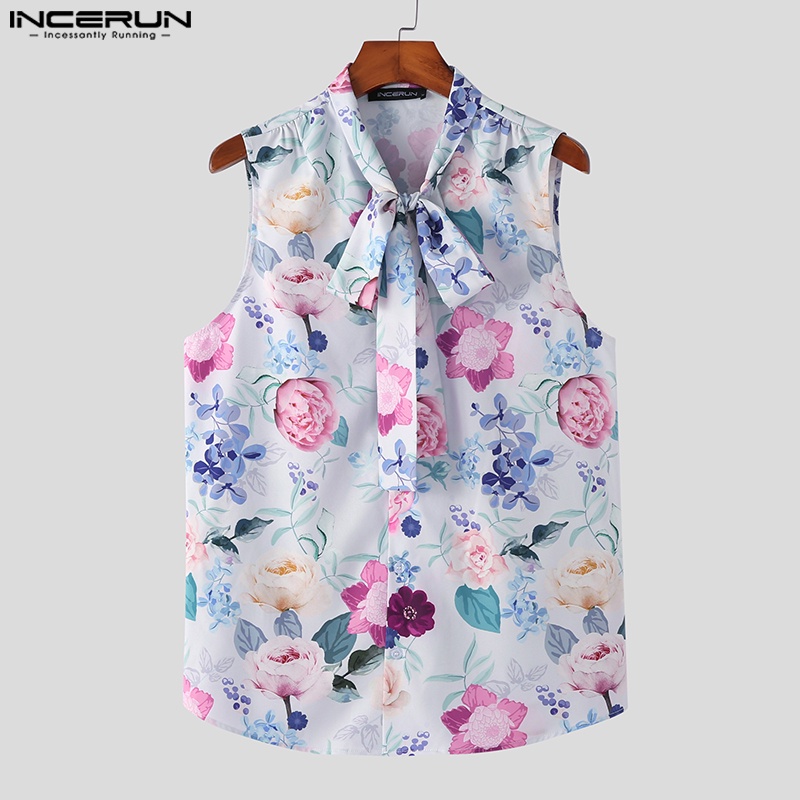 Áo sơ mi INCERUN không tay họa tiết hoa phong cách Bohemian cho nam