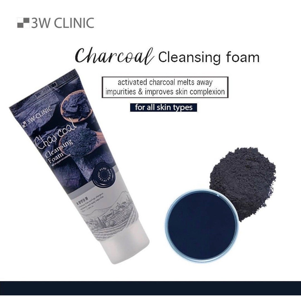 Sữa rửa mặt chiết xuất từ than hoạt tính 3W CLINIC CHARCOAL CLEANSING FOAM