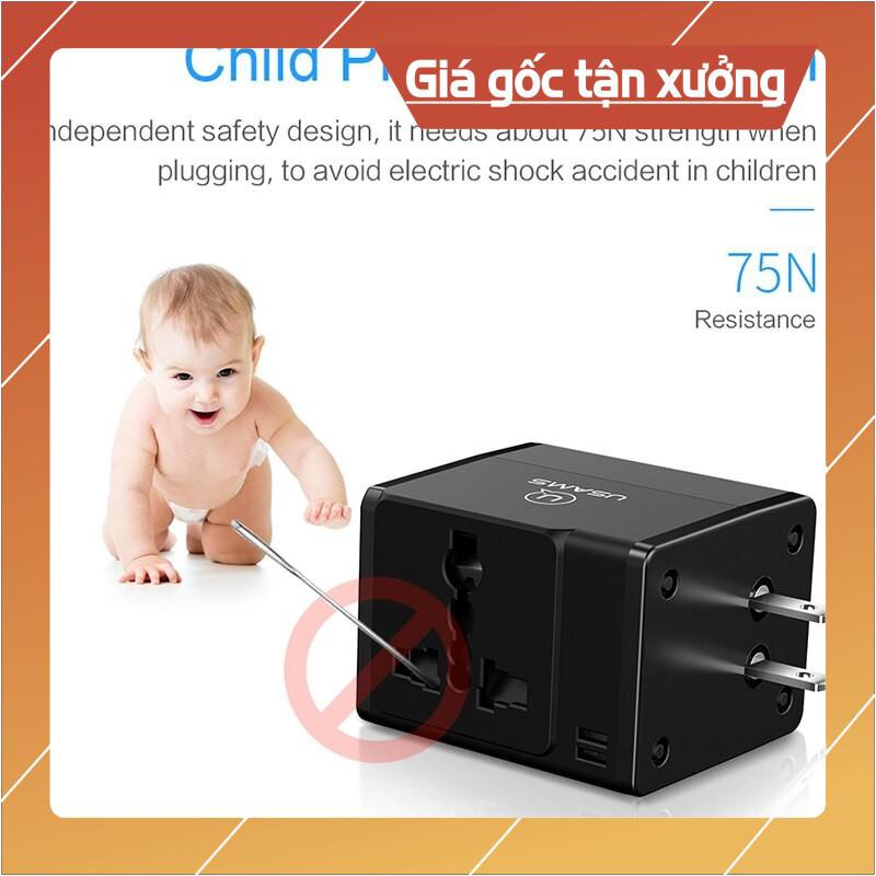 Adapter củ cóc sạc đa năng USAMS T2 TRAVEL hỗ trợ mọi ổ cắm mọi quốc gia trên thế giới - Hàng chính hãng