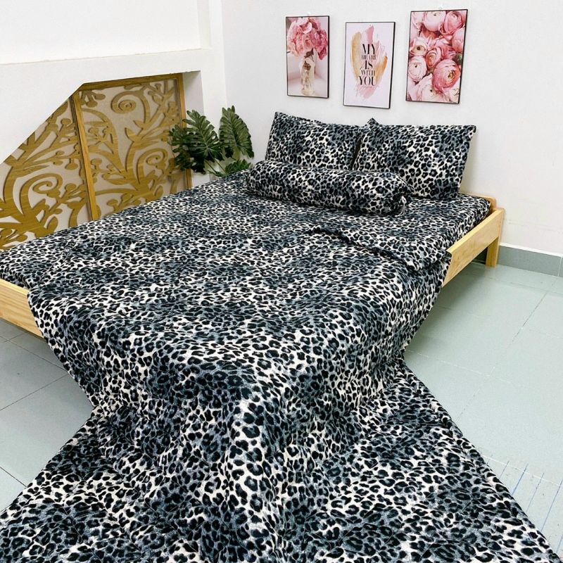 BỘ 4 MÓN DRAP GA THUN LẠNH HÀN  HỌA TIẾT VẰN DA BEO MÁT LẠNH MỀM MƯỚT