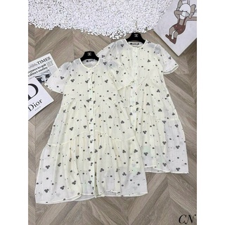 Váy đầm bầu công sở hoa nhí thiết kế hai lớp mùa hè cộc tay/tay ngắn vải voan thời trang cao cấp đẹp rẻ
