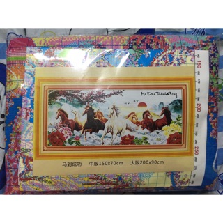 Tranh thêu ngựa cành đào thêu kín