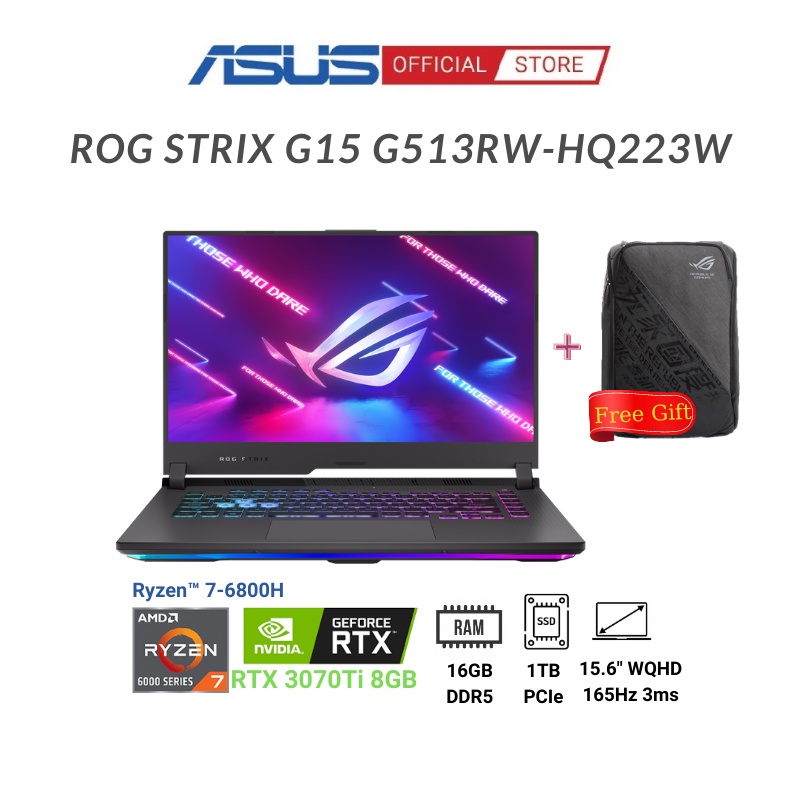 Laptop Asus ROG Strix G15 G513RW-HQ223W (Ryzen™ 7-6800H + RTX™ 3070Ti 8GB)