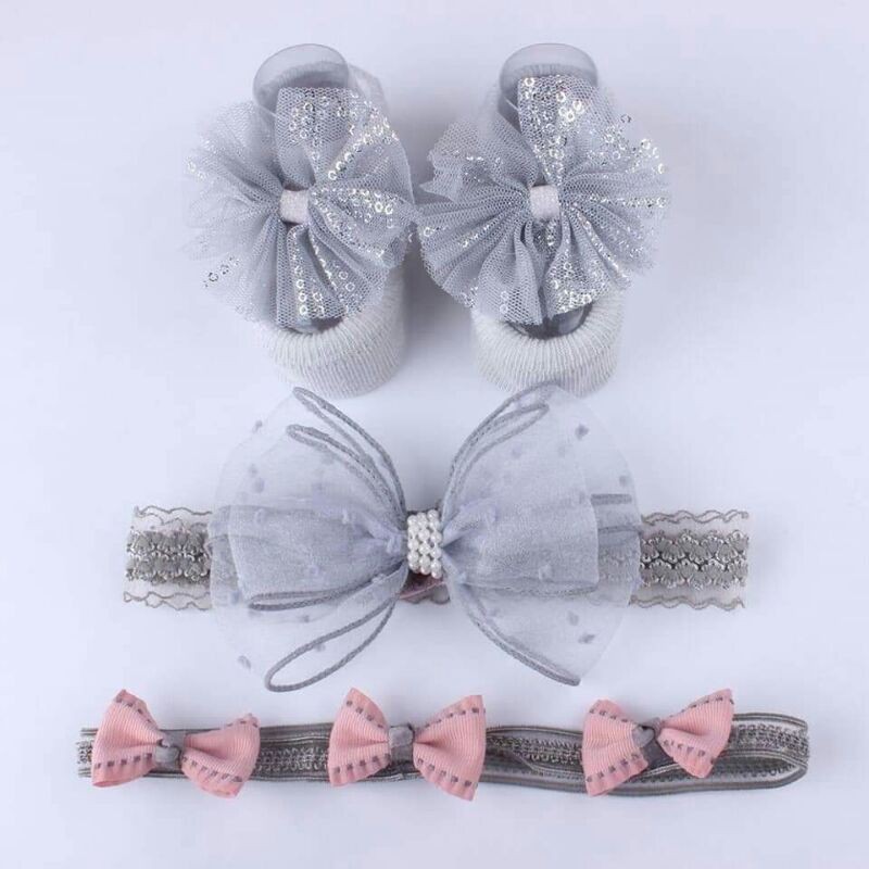 Set 2 băng đô turban và tất vớ chân len cho bé sơ sinh